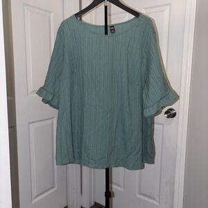 Emery Rose‎ Sage Green Textured Top Plus Size 4XL Bell Sleeve Boho Breezy Casual
